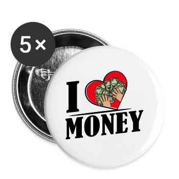 I love Money - Herz mit Geldscheinen - Buttons groß 56 mm (5er Pack) - Weiß - Vorne