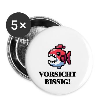 Vorsicht Bissig - Lustiges Fisch Design - Buttons groß 56 mm (5er Pack) - Weiß - Vorne