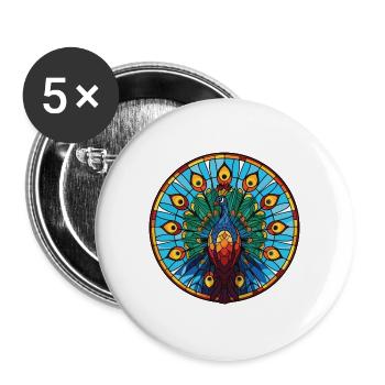 Pfau Buntes Aquarell Tier Illustration - Buttons groß 56 mm (5er Pack) - Weiß - Vorne