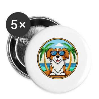 Nederlandse Kooikerhondje Hunderasse Cartoon Strand - Buttons groß 56 mm (5er Pack) - Weiß - Vorne