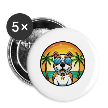 Pitbull Dog Breed Cartoon Sunglasses Beach - Buttons large 2.2''/56 mm (5-pack) - white - Front