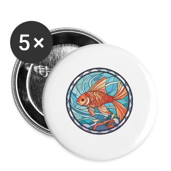 Bunte Aquarell-Tierhaustierillustration des Fisches - Buttons groß 56 mm (5er Pack) - Weiß - Vorne