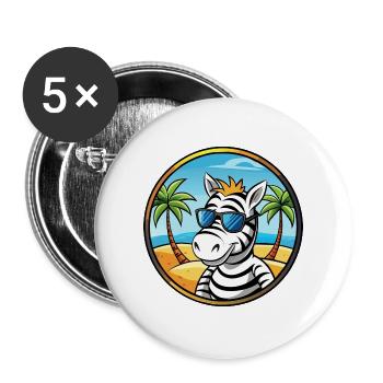 Zebra Lustige Cartoon Sommer Strand Sonnenbrille Cool - Buttons groß 56 mm (5er Pack) - Weiß - Vorne