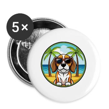 Beagle Harrier Hunderasse Cartoon Sonnenbrille Strand - Buttons groß 56 mm (5er Pack) - Weiß - Vorne