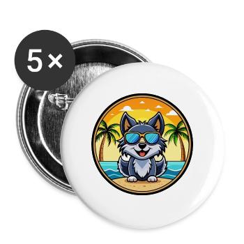 Schipperke Hunderasse Cartoon Sonnenbrille Strand - Buttons groß 56 mm (5er Pack) - Weiß - Vorne