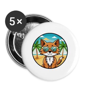 Somali Katzenrasse Cartoon Kawaii Sonnenbrille Strand - Buttons groß 56 mm (5er Pack) - Weiß - Vorne