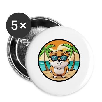 Hamster Lustig Cartoon Sommer Strand Sonnenbrille Cool - Buttons groß 56 mm (5er Pack) - Weiß - Vorne