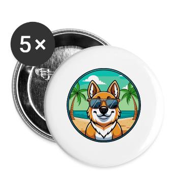 Rumänische Mioritische Hunderasse Cartoon Sonnenbrille Strand - Buttons groß 56 mm (5er Pack) - Weiß - Vorne