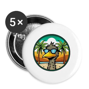 Emu Lustige Cartoon Sommer Strand Sonnenbrille Aufkleber - Buttons groß 56 mm (5er Pack) - Weiß - Vorne