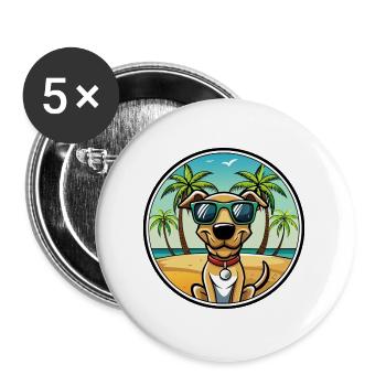 Plott Hound Hund Rasse Cartoon Sonnenbrille Strand - Buttons groß 56 mm (5er Pack) - Weiß - Vorne