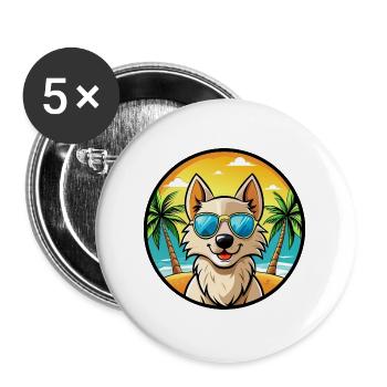 Nordic Spitz Hunderasse Cartoon Sonnenbrille Strand - Buttons groß 56 mm (5er Pack) - Weiß - Vorne