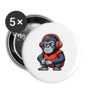 Gorilla Lustige Zeichentrickfigur Kopfhörer Musik - Buttons groß 56 mm (5er Pack) - Weiß - Vorne