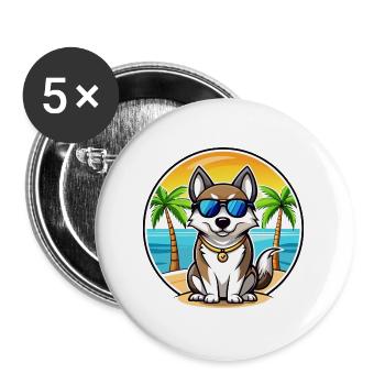 Ostsibirische Laika-Hunderasse Cartoon-Sonnenbrille - Buttons groß 56 mm (5er Pack) - Weiß - Vorne