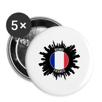 Reims Skyline Frankreich Flagge Reise-Souvenir - Buttons groß 56 mm (5er Pack) - Weiß - Vorne