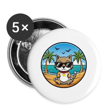 Zypern Katzenrasse Cartoon Sonnenbrille Strand - Buttons groß 56 mm (5er Pack) - Weiß - Vorne