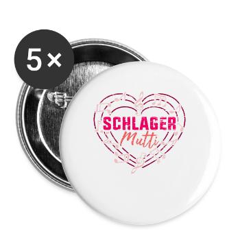 Damen Schlager Outfit Mutter Schlagermusik Kostüm - Buttons groß 56 mm (5er Pack) - Weiß - Vorne