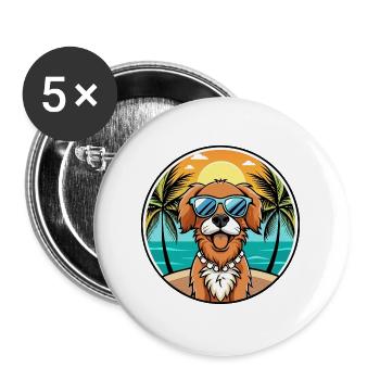 Picardie Spaniel Hund Rasse Cartoon Sonnenbrille Strand - Buttons groß 56 mm (5er Pack) - Weiß - Vorne
