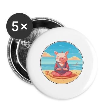 Schwein Karikatur Yoga Strand Sommer Illustration - Buttons groß 56 mm (5er Pack) - Weiß - Vorne