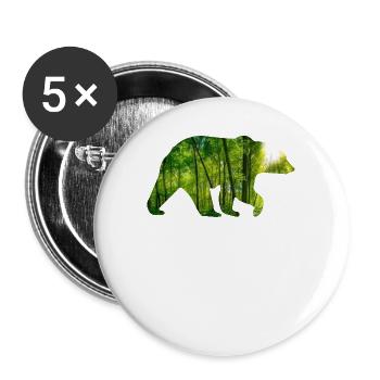 Brummiger Waldbär Wanderfreund - Buttons groß 56 mm (5er Pack) - Weiß - Vorne