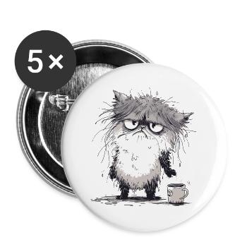 Grantige Katze - Buttons groß 56 mm (5er Pack) - Weiß - Vorne