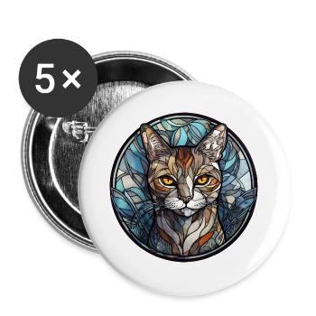 Manx Cat Breed Aquarellglas - Buttons groß 56 mm (5er Pack) - Weiß - Vorne