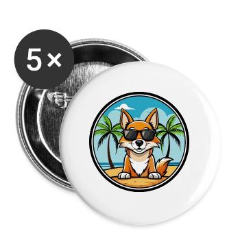 Amerikanischer Foxhound Hunderasse Cartoon Sonnenbrille Strand - Buttons groß 56 mm (5er Pack) - Weiß - Vorne