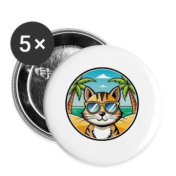 Domestic Cat Breed Cartoon Sunglasses Beach - Buttons large 2.2''/56 mm (5-pack) - white - Front