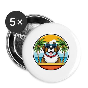 Bernhardiner Hunderasse Cartoon Sonnenbrille Strand - Buttons groß 56 mm (5er Pack) - Weiß - Vorne