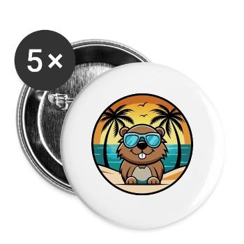 Biber Lustige Cartoon Sommer Strand Sonnenbrille Cool - Buttons groß 56 mm (5er Pack) - Weiß - Vorne