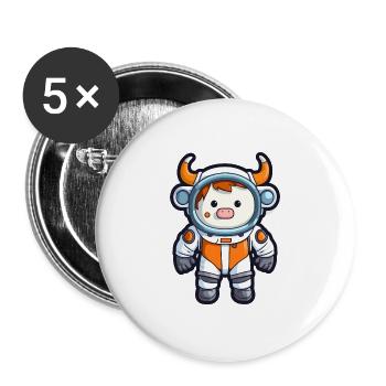 Astronaut Lustige Kuh Kawaii Cartoon Tier Haustier - Buttons groß 56 mm (5er Pack) - Weiß - Vorne