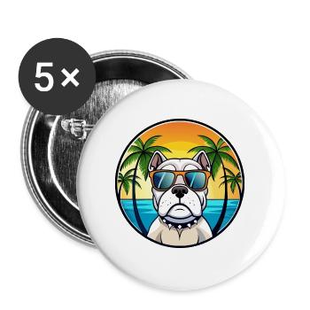 Bouledogue américain race dessin animé lunettes de soleil plage - Lot de 5 grands badges (56 mm) - blanc - Devant