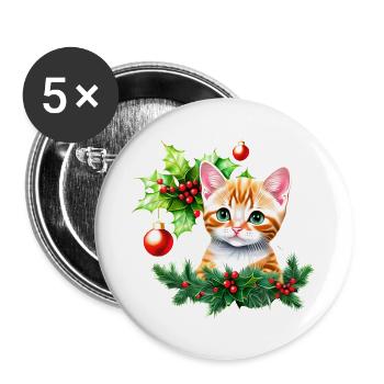 Eine entzückende Katze mit vor Neugier funkelnden Augen - Buttons groß 56 mm (5er Pack) - Weiß - Vorne
