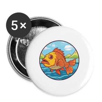 Fisch Aquarell Karikatur Kawaii Clipart Tier - Buttons groß 56 mm (5er Pack) - Weiß - Vorne