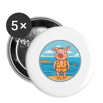 Schwein Aquarell Cartoon Kawaii Clipart Tier - Buttons groß 56 mm (5er Pack) - Weiß - Vorne