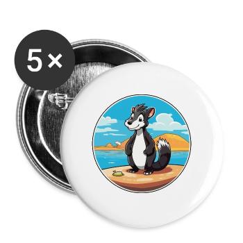 Stinktier-Aquarell-Cartoon-Kawaii-Clipart-Tier - Buttons groß 56 mm (5er Pack) - Weiß - Vorne