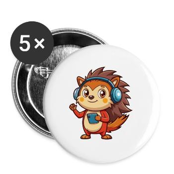 Igel Lustige Zeichentrickfigur Kopfhörer Musik - Buttons groß 56 mm (5er Pack) - Weiß - Vorne
