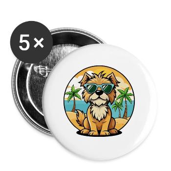 Brikett Griffon Vendéen Hunderasse Cartoon Strand - Buttons groß 56 mm (5er Pack) - Weiß - Vorne