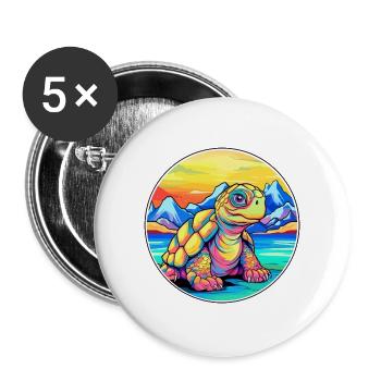 Schildkröte Aquarell Karikatur Kawaii Haustier Tier Farbe - Buttons groß 56 mm (5er Pack) - Weiß - Vorne