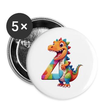 DINO 4 JAHRE DINOSAURIER NUMMER 4. GEBURTSTAG - Buttons groß 56 mm (5er Pack) - Weiß - Vorne