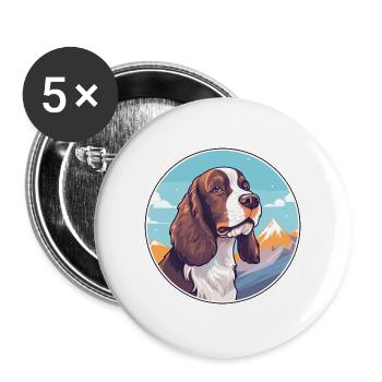 English Springer Spaniel Hunderasse Cartoon Kawaii - Buttons groß 56 mm (5er Pack) - Weiß - Vorne