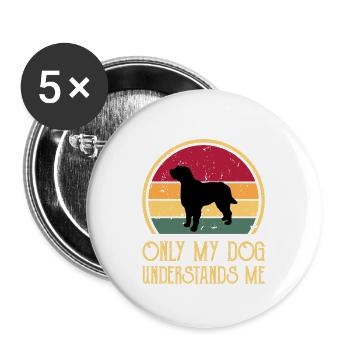 Briquet Griffon Vendeen Hund Silhouette Retro Sun - Buttons groß 56 mm (5er Pack) - Weiß - Vorne