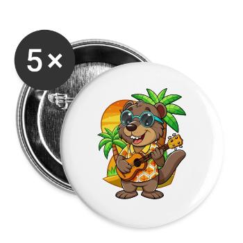 Lustige Biber Cartoon Sommer Strand Sonnenbrille - Buttons groß 56 mm (5er Pack) - Weiß - Vorne