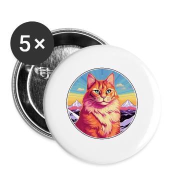 Ingwer Langhaar Katze Bunte Karikatur Aquarell il - Buttons groß 56 mm (5er Pack) - Weiß - Vorne