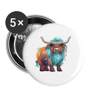 Yak buntes Aquarell Cartoon Kawaii Tier - Buttons groß 56 mm (5er Pack) - Weiß - Vorne