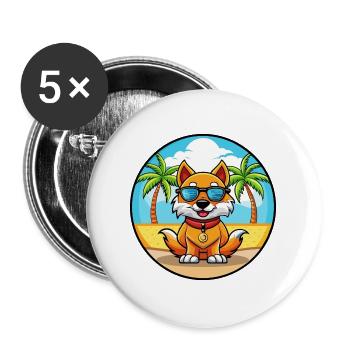 Chinesische kaiserliche Hunderasse Cartoon Sonnenbrille Strand - Buttons groß 56 mm (5er Pack) - Weiß - Vorne