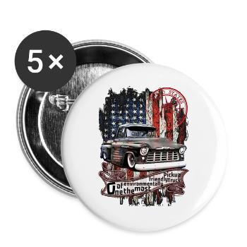 Vintager Pickup mit US-Flagge - Buttons groß 56 mm (5er Pack) - Weiß - Vorne