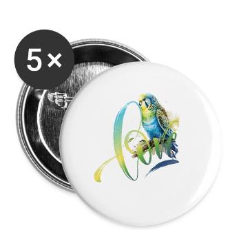 Wellensittich blau grün Zeichnung aquarell - Buttons groß 56 mm (5er Pack) - Weiß - Vorne
