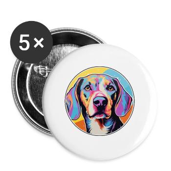 Serbischer dreifarbiger Hund Rasse Bunt Cartoo - Buttons groß 56 mm (5er Pack) - Weiß - Vorne