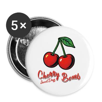 Kirsch-Mädchen - Buttons groß 56 mm (5er Pack) - Weiß - Vorne