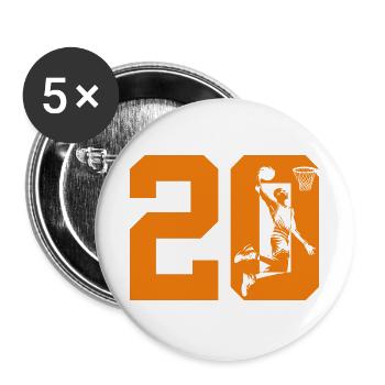 NUMMER 20 BASKETBALL 20. GEBURTSTAG - Buttons groß 56 mm (5er Pack) - Weiß - Vorne